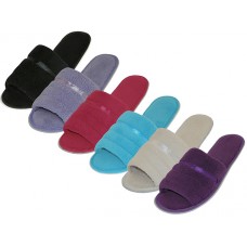 S333-L - Wholesale Women's "Easy USA" Cotton Terry Upper Open Toe House Slippers (*Asst. Black. Blue. Ivory. Lilac. Rose & Teal)